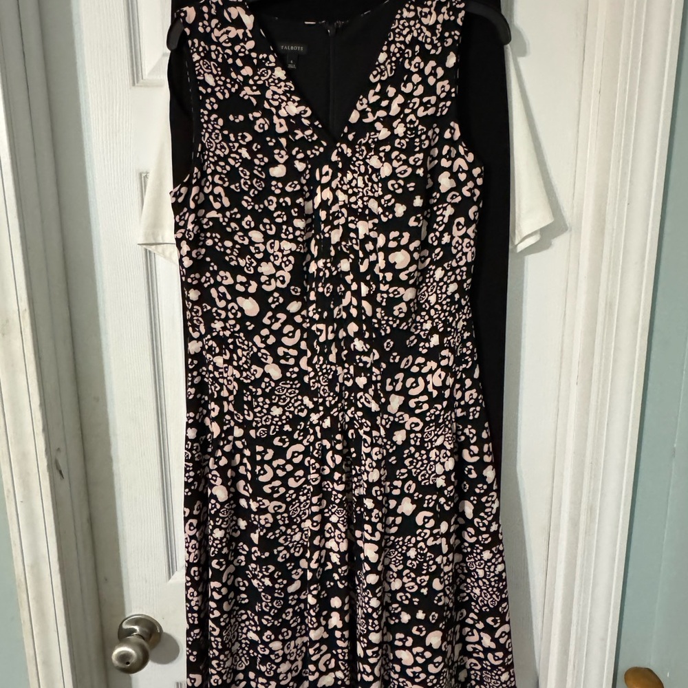 Talbots Black and Pink Animal Print Midi Dress